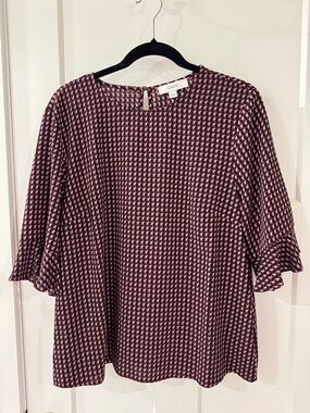 CeCe Pink Patterned Ruffle-Sleeve Blouse